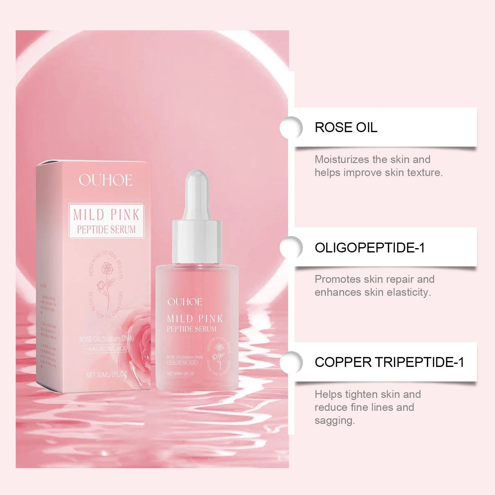 Rose Facial Essence Liquid Peptide Moisturizing Brightening Nourishing Fine Repair Skin Care Beauty Serum for Facial Treatment