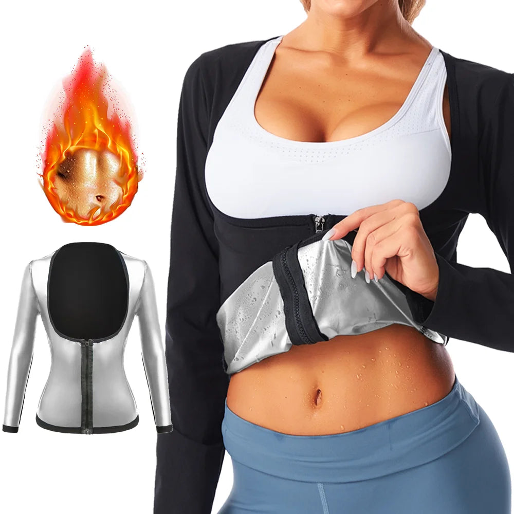 Women Sauna Suit for Weight Loss Sweating Tops Fitness Jacket Hot Thermo Long Sleeves Gym Shaper Fat Burning Workout Tracksuit