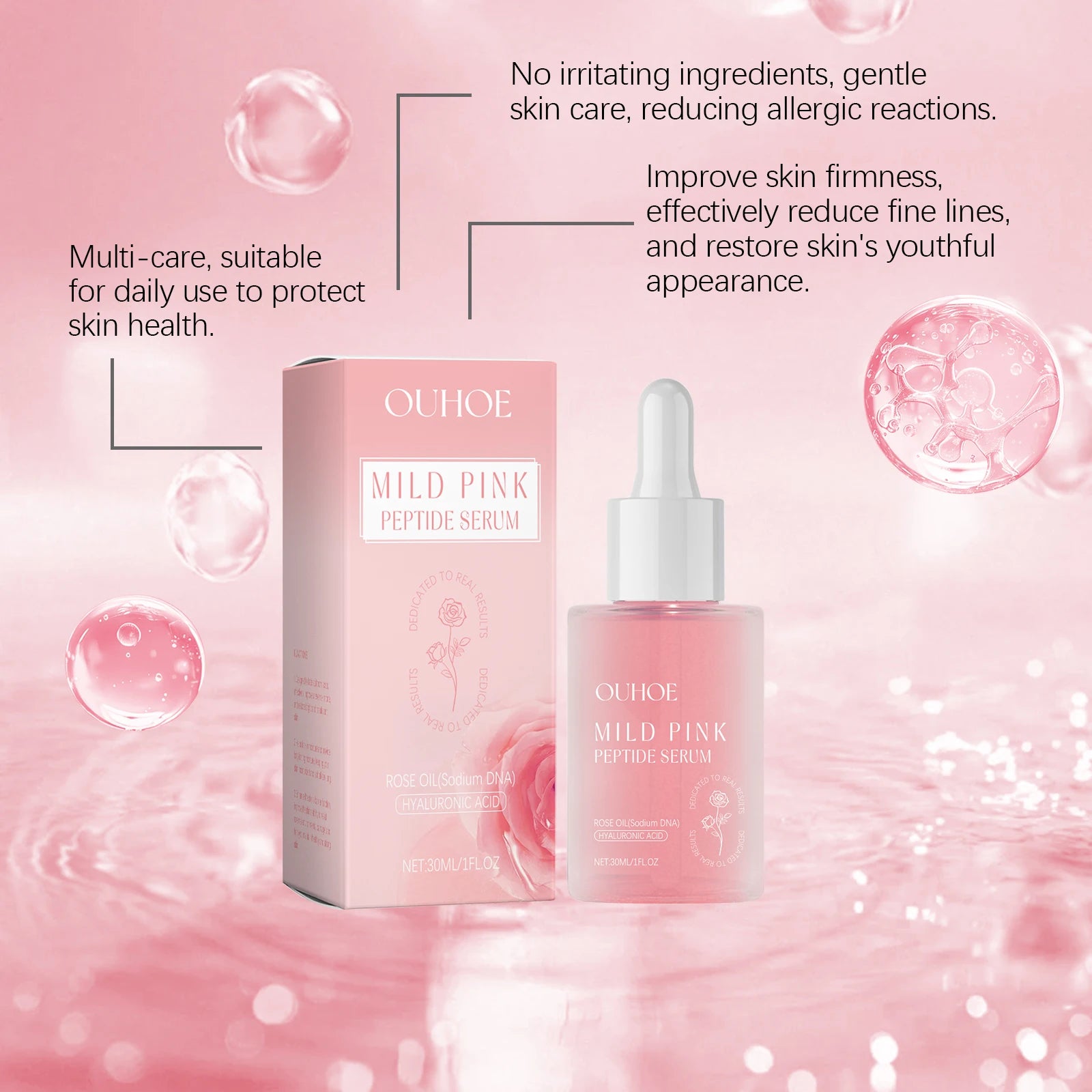 Rose Facial Essence Liquid Peptide Moisturizing Brightening Nourishing Fine Repair Skin Care Beauty Serum for Facial Treatment