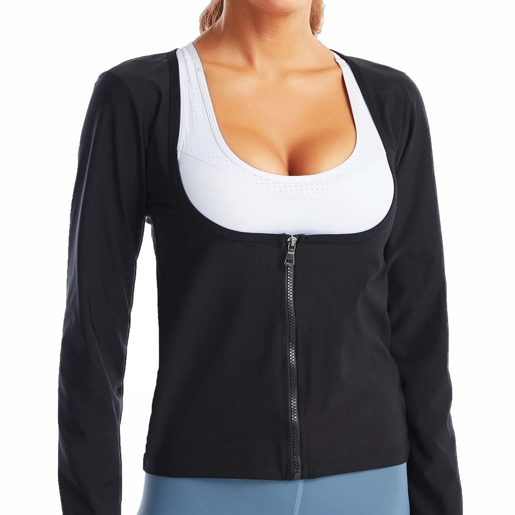 Women Sauna Suit for Weight Loss Sweating Tops Fitness Jacket Hot Thermo Long Sleeves Gym Shaper Fat Burning Workout Tracksuit
